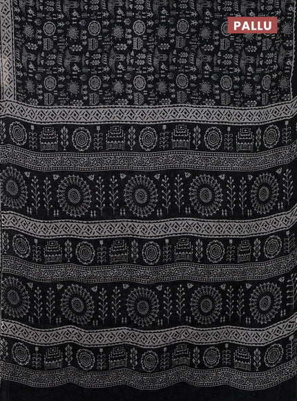 Kota doria saree black and off white with allover warli prints and printed border