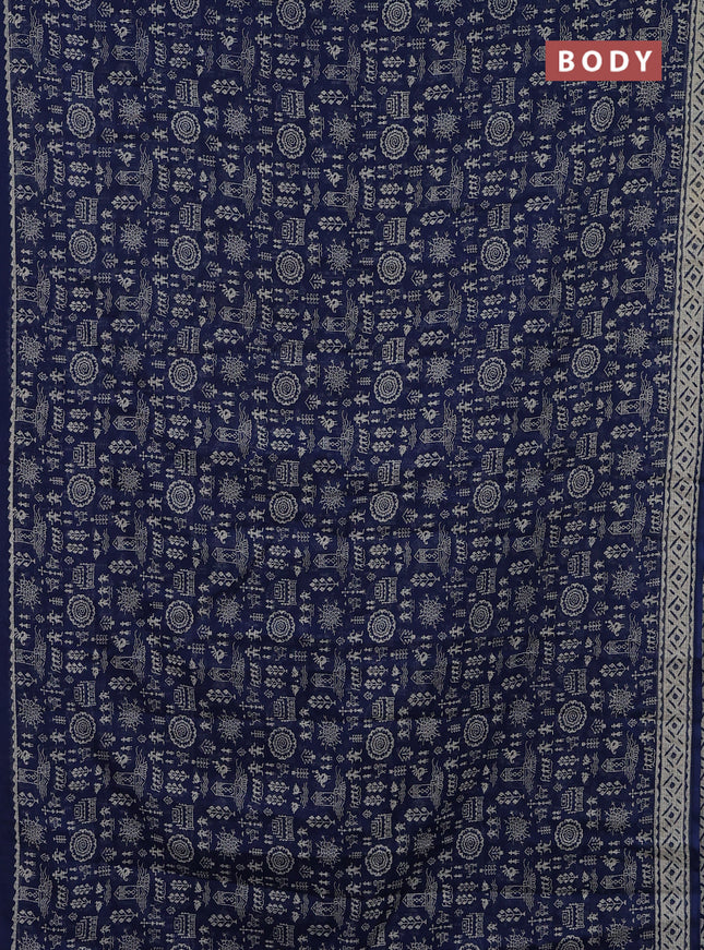 Kota doria saree blue and cream with allover warli prints and printed border