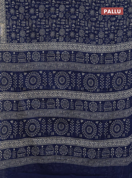 Kota doria saree blue and cream with allover warli prints and printed border