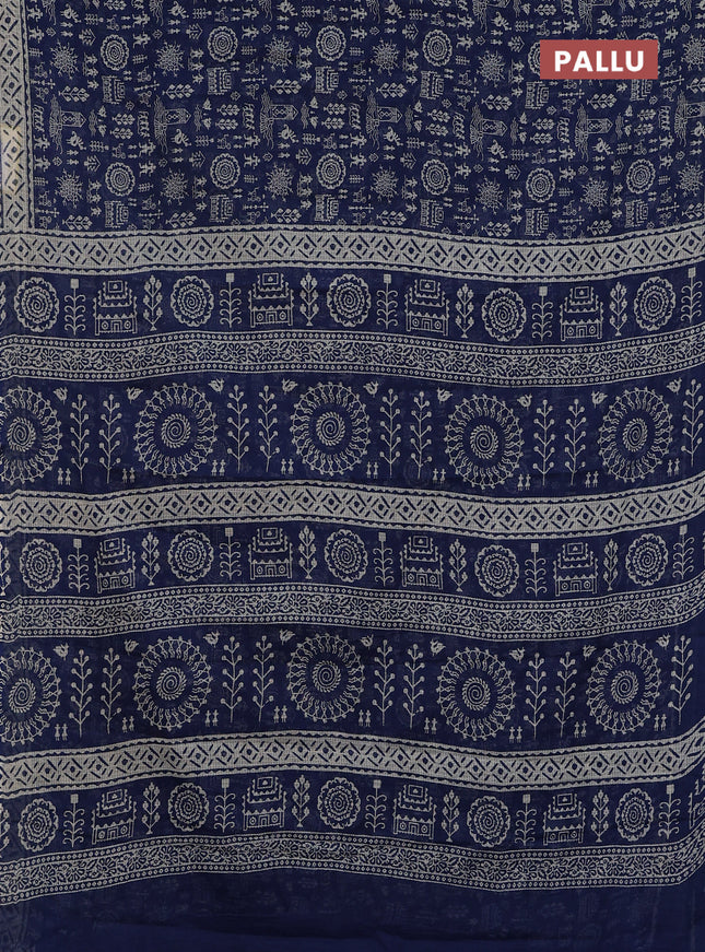 Kota doria saree blue and cream with allover warli prints and printed border