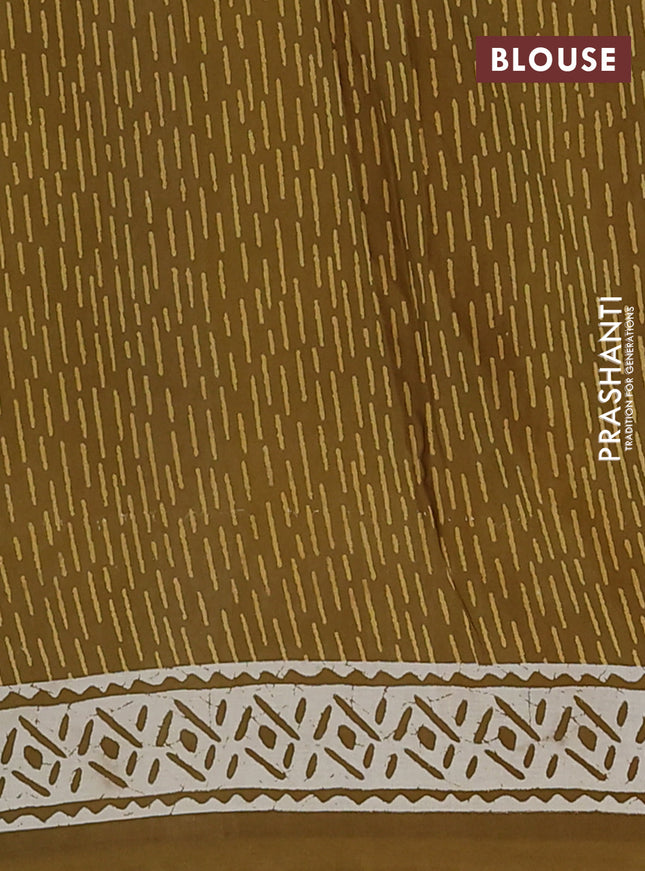 Kota doria saree mehendi green and cream with allover warli prints and printed border