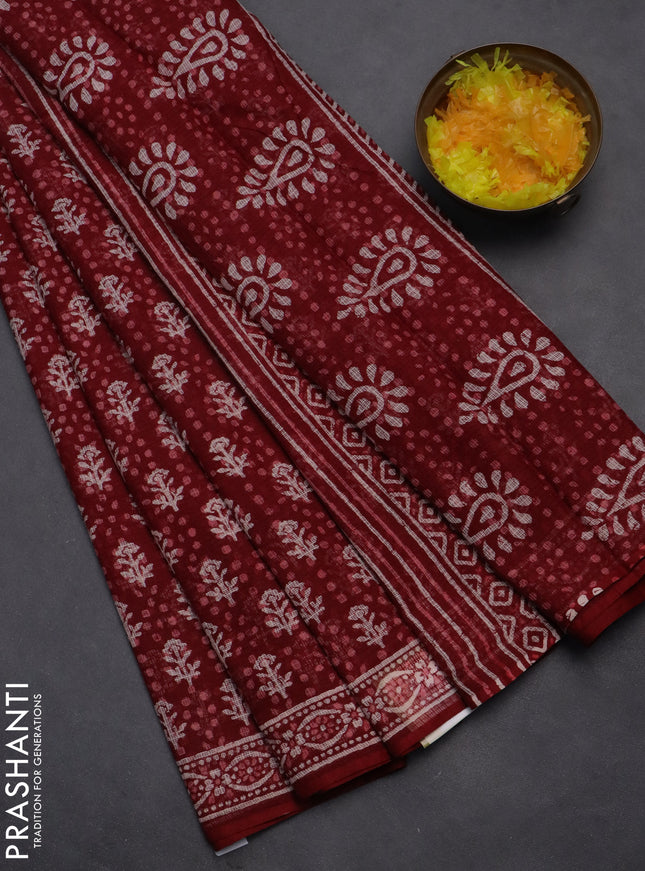 Kota doria saree maroon with allover dabu prints and printed border