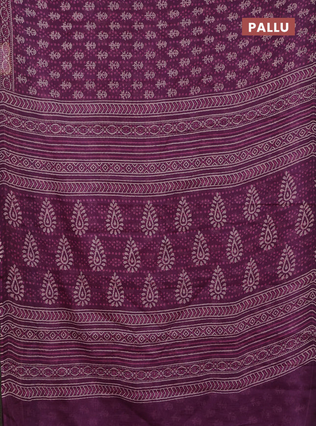Kota doria saree purple with allover dabu prints and printed border