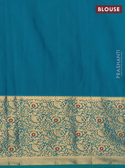 Bangalori silk saree deep maroon and teal green with zari woven buttas and long zari woven border and Butta style