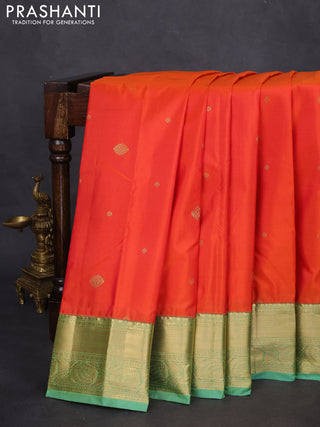 Bangalori silk saree orange and green shade with zari woven buttas and zari woven border and Butta style