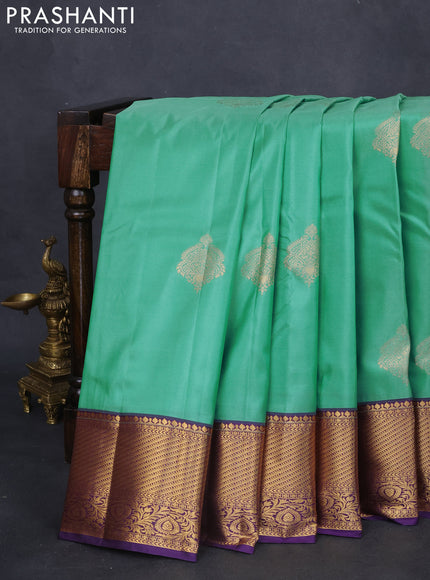 Bangalori silk saree teal blue and violet with zari woven buttas and rich zari woven border and Butta style