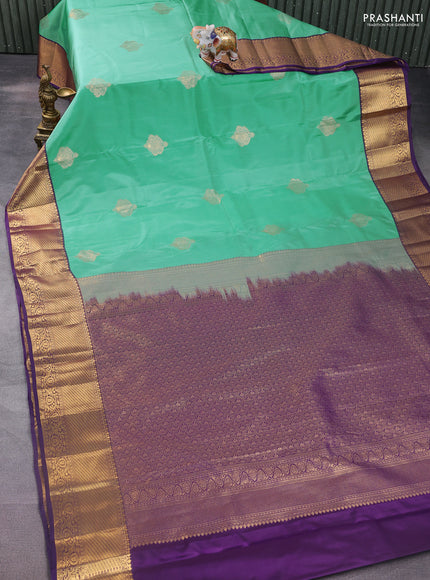 Bangalori silk saree teal blue and violet with zari woven buttas and rich zari woven border and Butta style