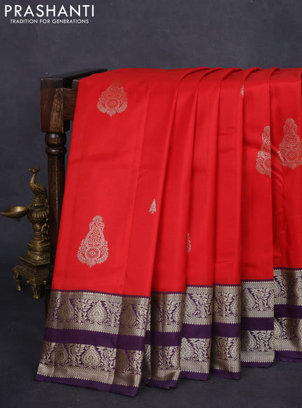 Bangalori silk saree red and deep violet with zari woven buttas and rettapet zari woven border and Butta style