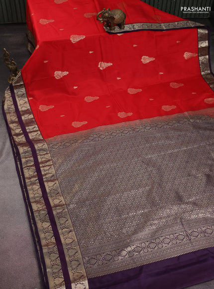 Bangalori silk saree red and deep violet with zari woven buttas and rettapet zari woven border and Butta style