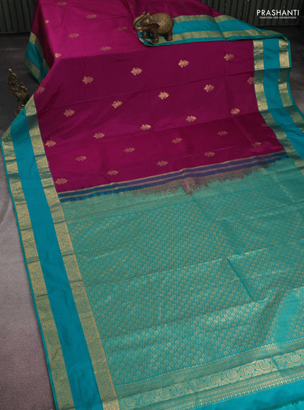 Bangalori silk saree purple and teal green shade with zari woven buttas and rettapet zari woven border and Butta style
