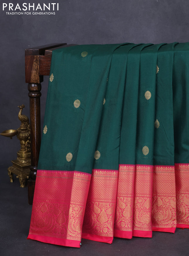 Bangalori silk saree green and pink with zari woven buttas and zari woven border and Butta style