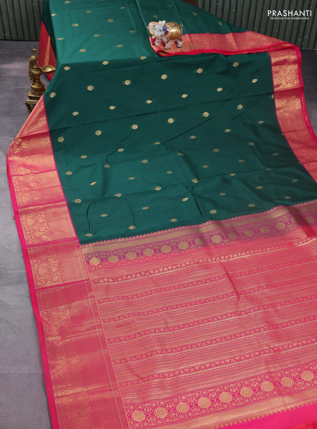 Bangalori silk saree green and pink with zari woven buttas and zari woven border and Butta style