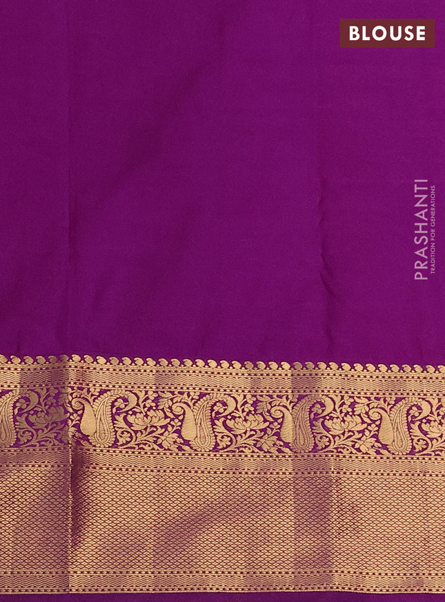 Bangalori silk saree teal green and purple with zari woven buttas and long zari woven border and Butta style
