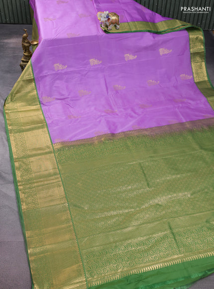 Bangalori silk saree lavender and green with zari woven buttas and zari woven border and Butta style