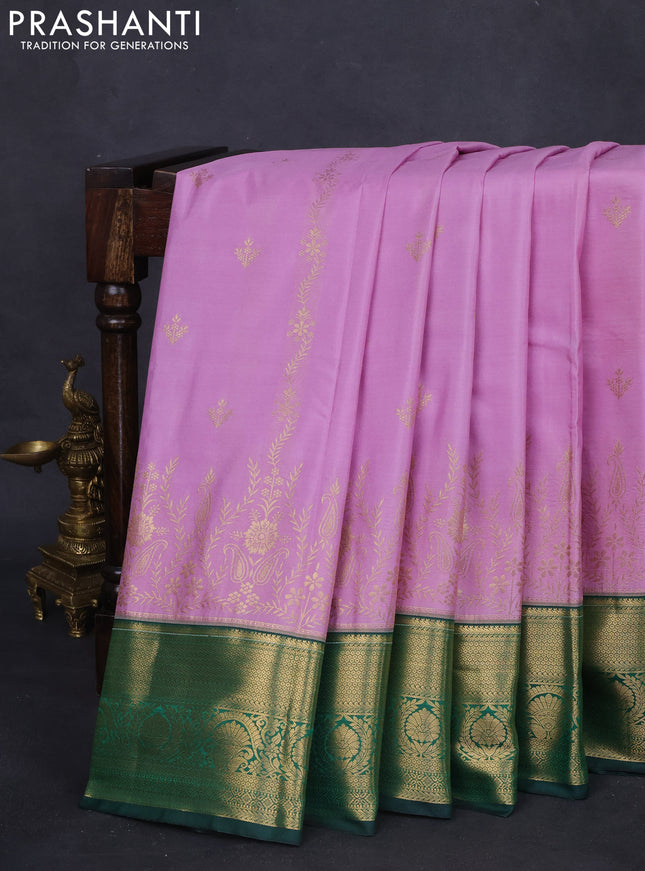 Bangalori silk saree light pink and green with allover zari weaves and zari woven border and Allover weaves