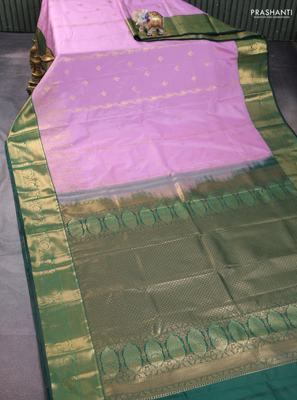 Bangalori silk saree light pink and green with allover zari weaves and zari woven border and Allover weaves