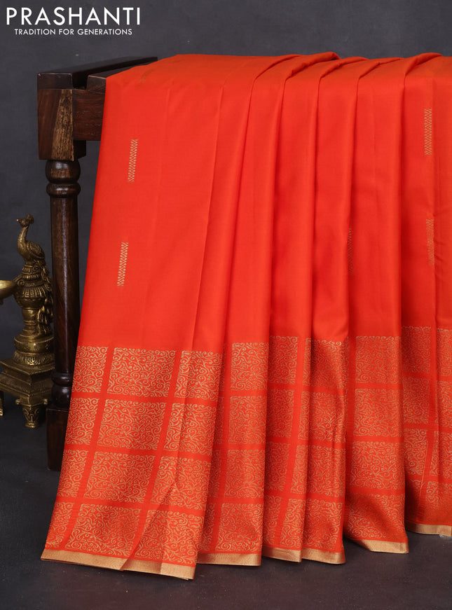 Bangalori silk saree orange with zari woven buttas and zari woven box type border and Butta style