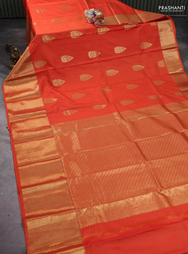 Bangalori silk saree sunset orange with zari woven buttas and long zari woven border and Butta style