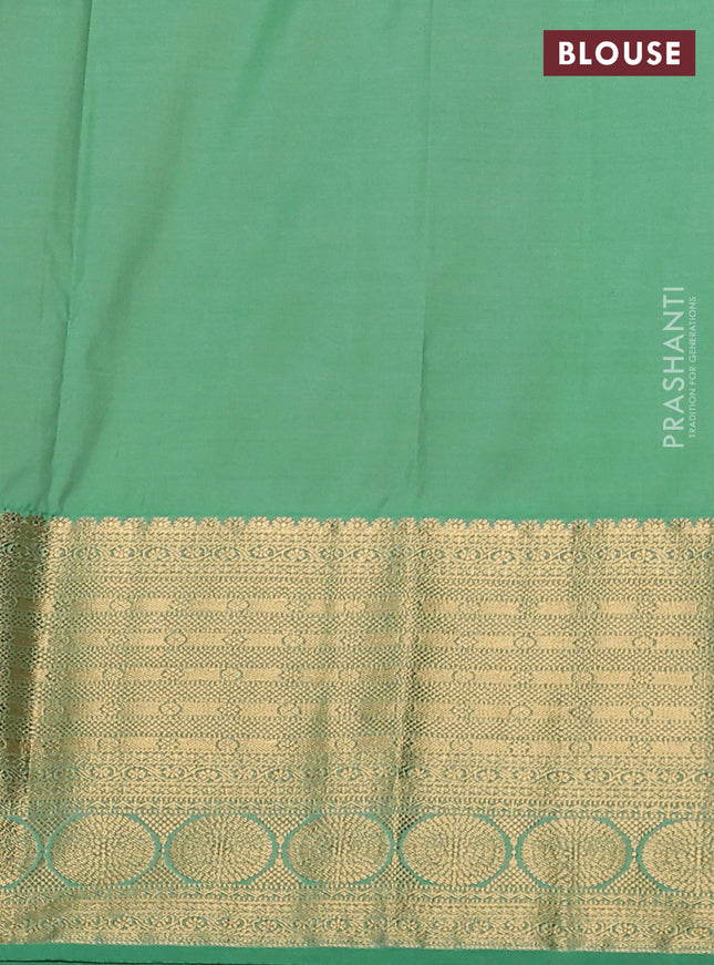 Bangalori silk saree mustard yellow and teal green with zari woven buttas and long zari woven border and Butta style