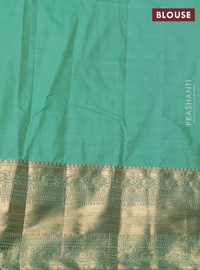 Bangalori silk saree orange and green shade with zari woven buttas and long zari woven border and Butta style