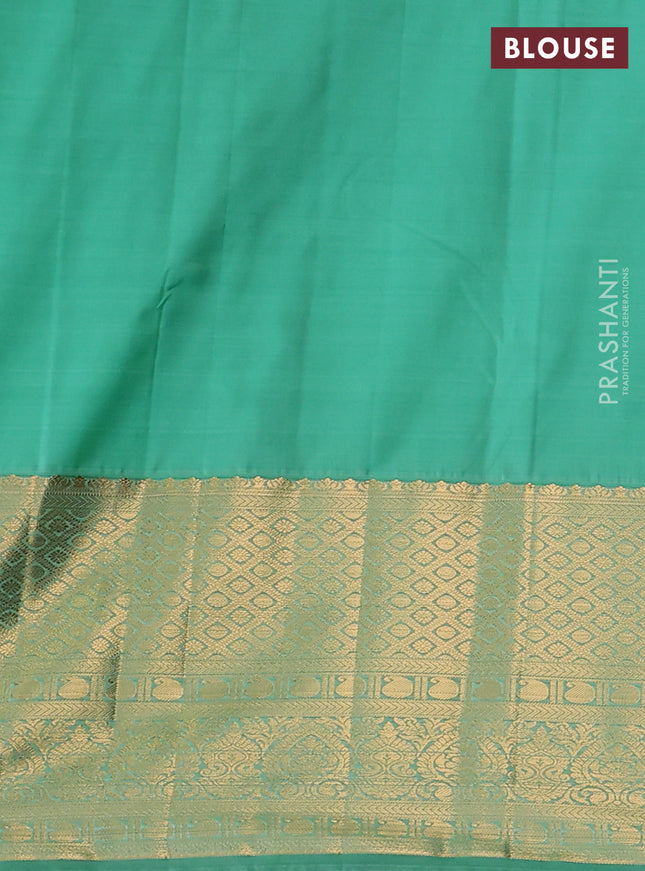 Bangalori silk saree deep violet and teal green shade with zari woven buttas and long zari woven border and Butta style