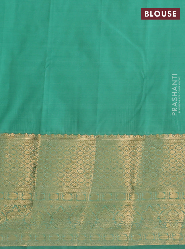 Bangalori silk saree deep violet and teal green with zari woven buttas and long zari woven border and Butta style