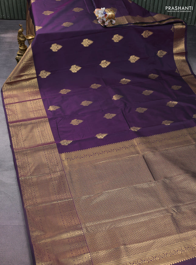 Bangalori silk saree wine shade with zari woven buttas and long zari woven border and Butta style