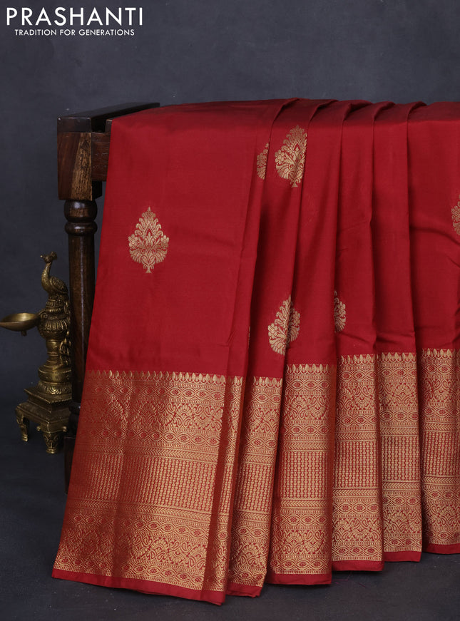 Bangalori silk saree maroon with zari woven buttas and long zari woven border and Butta style