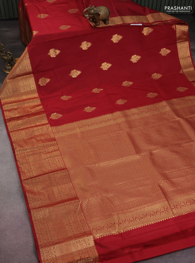 Bangalori silk saree maroon with zari woven buttas and long zari woven border and Butta style