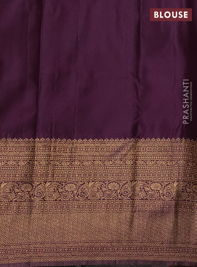 Bangalori silk saree deep jamun shade with zari woven buttas and long zari woven border and Butta style