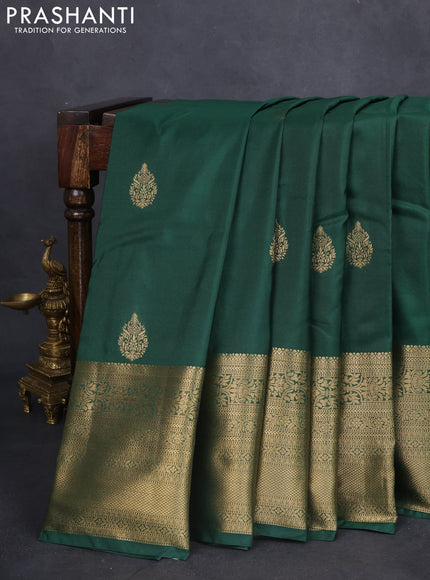 Bangalori silk saree green with zari woven buttas and long zari woven border and Butta style