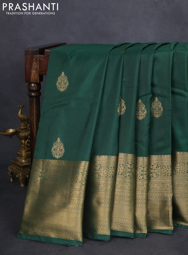 Bangalori silk saree green with zari woven buttas and long zari woven border and Butta style
