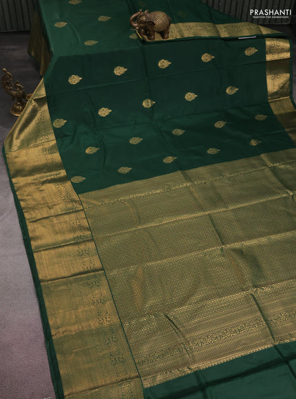 Bangalori silk saree green with zari woven buttas and long zari woven border and Butta style