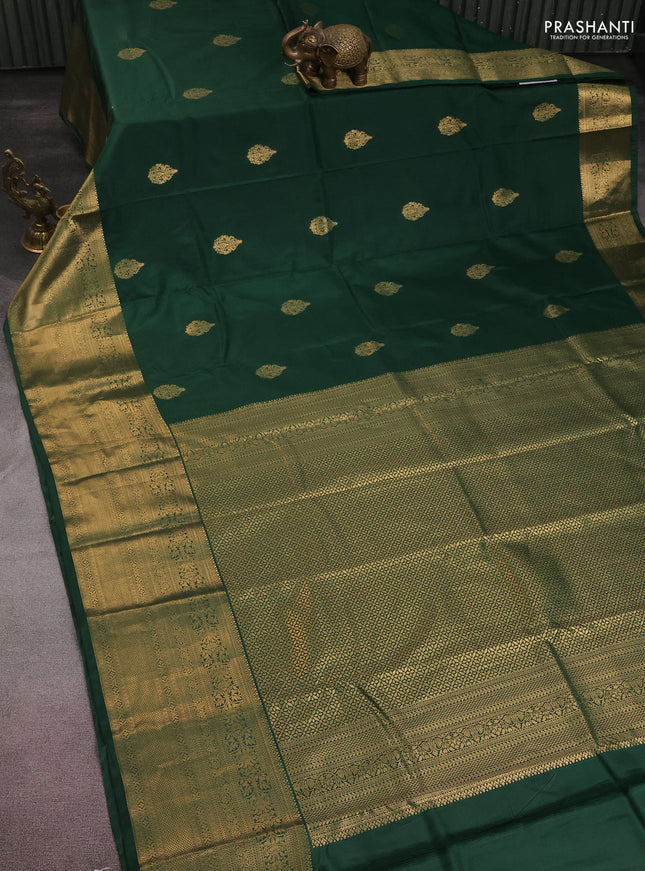 Bangalori silk saree green with zari woven buttas and long zari woven border and Butta style