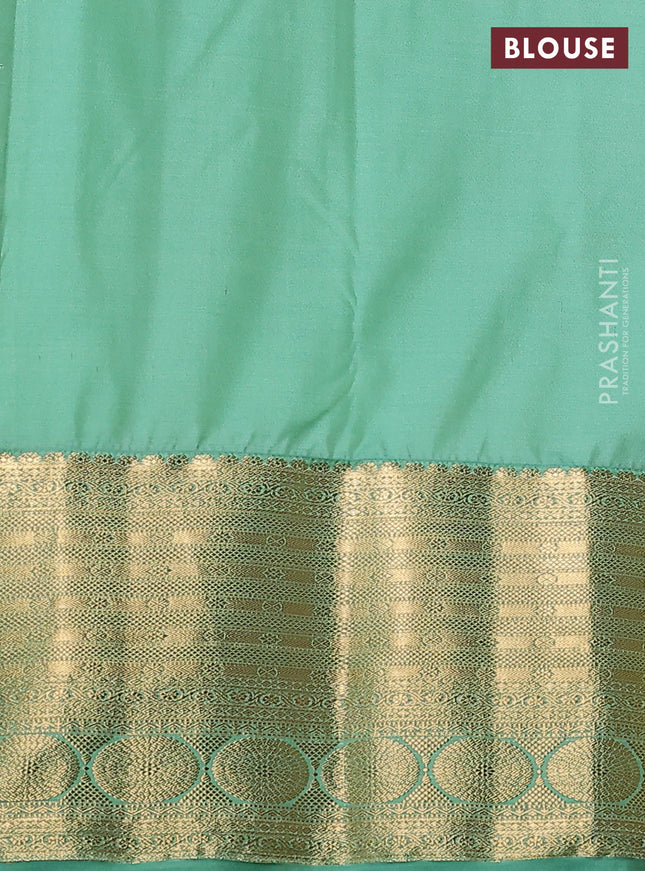 Bangalori silk saree red and teal green with zari woven buttas and long zari woven border and Butta style