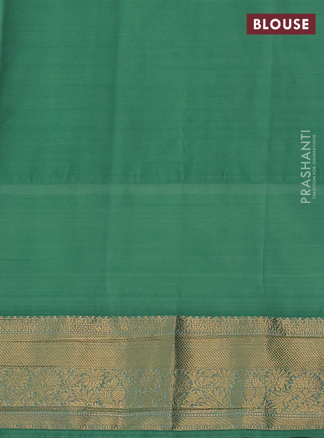 Bangalori silk saree orange and teal green with zari woven buttas and long zari woven border and Butta style