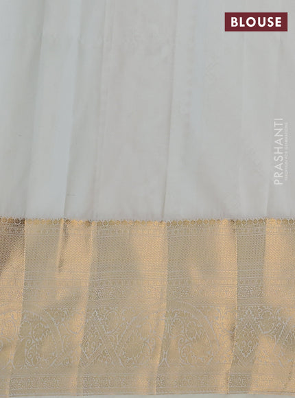 Bangalori silk saree green and cream with zari woven buttas and long zari woven border and Butta style