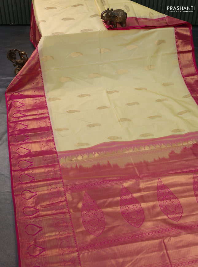 Bangalori silk saree cream and pink with zari woven buttas and long zari woven border and Butta style