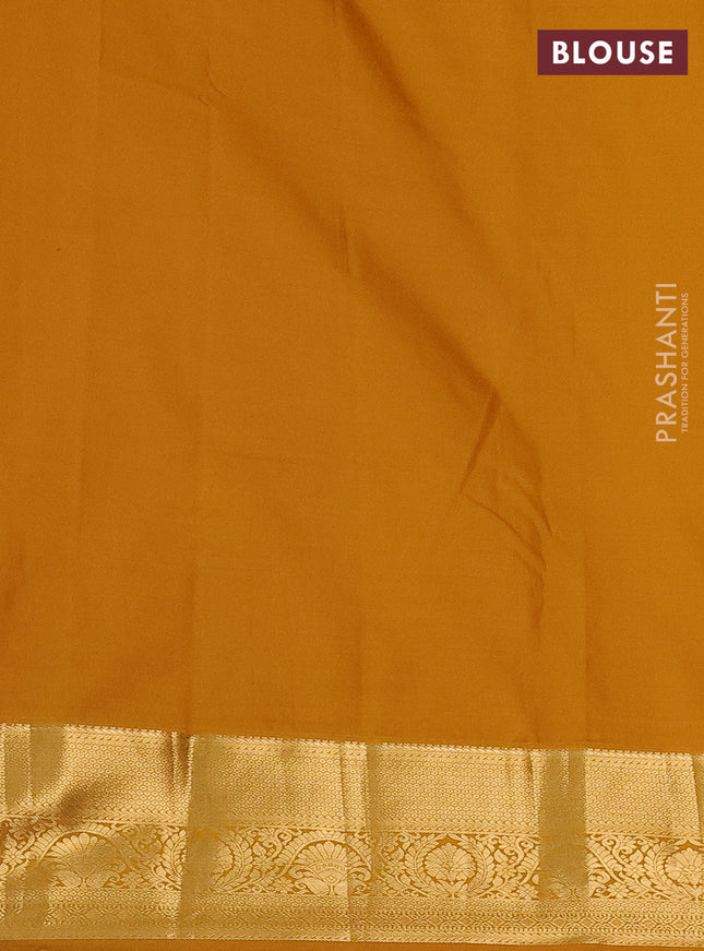 Bangalori silk saree peacock blue and mustard yellow with zari woven buttas and long zari woven border and Butta style
