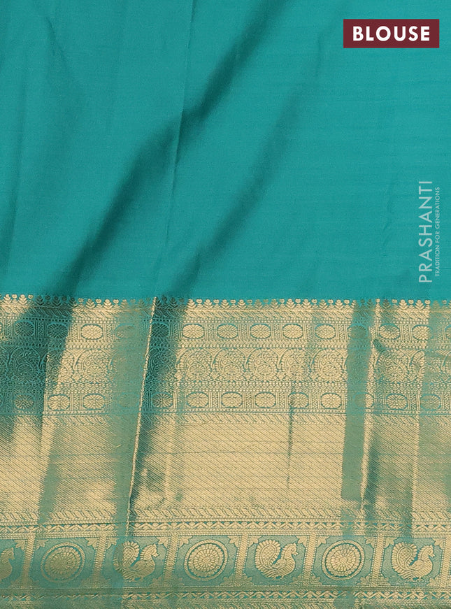 Bangalori silk saree violet and teal green with zari woven buttas and long zari woven border and Butta style
