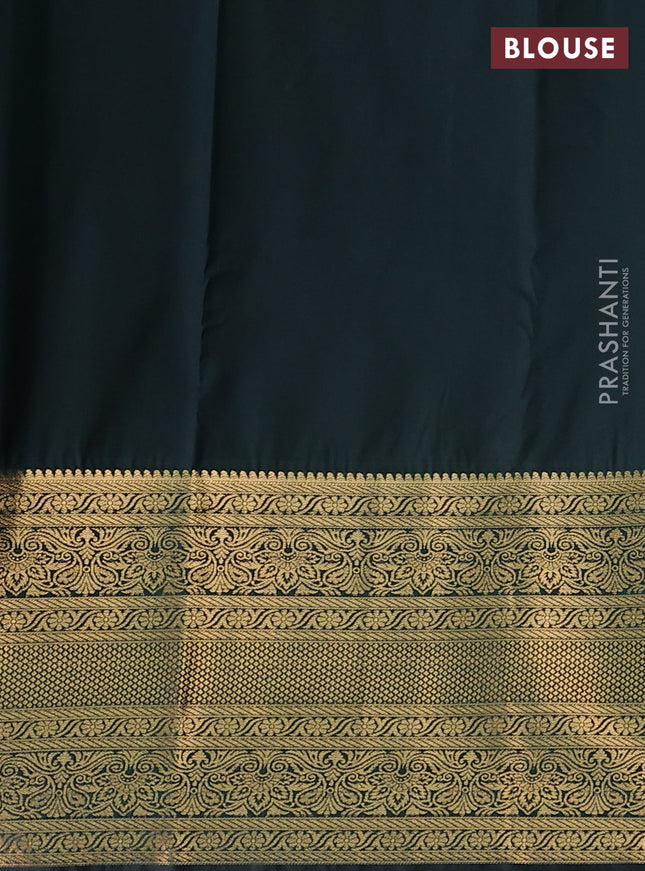 Bangalori silk saree chikku shade and bottle green with zari woven buttas and long zari woven border and Butta style