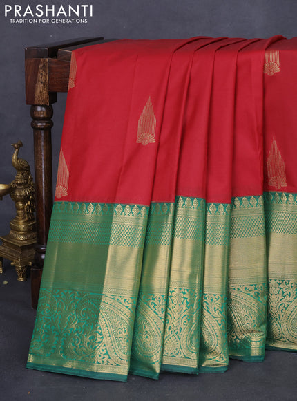 Bangalori silk saree maroon and green with zari woven buttas and long zari woven border and Butta style