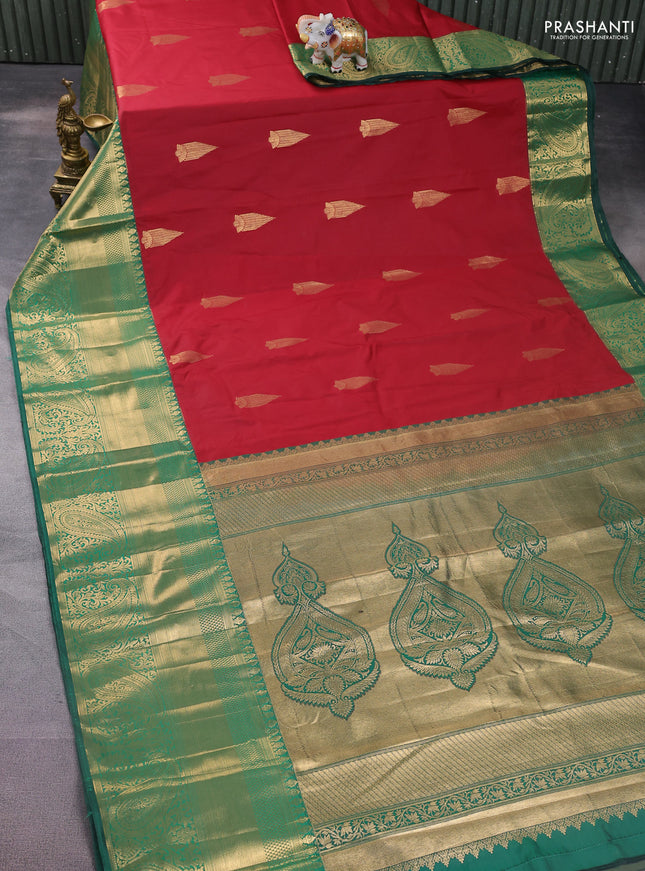 Bangalori silk saree maroon and green with zari woven buttas and long zari woven border and Butta style