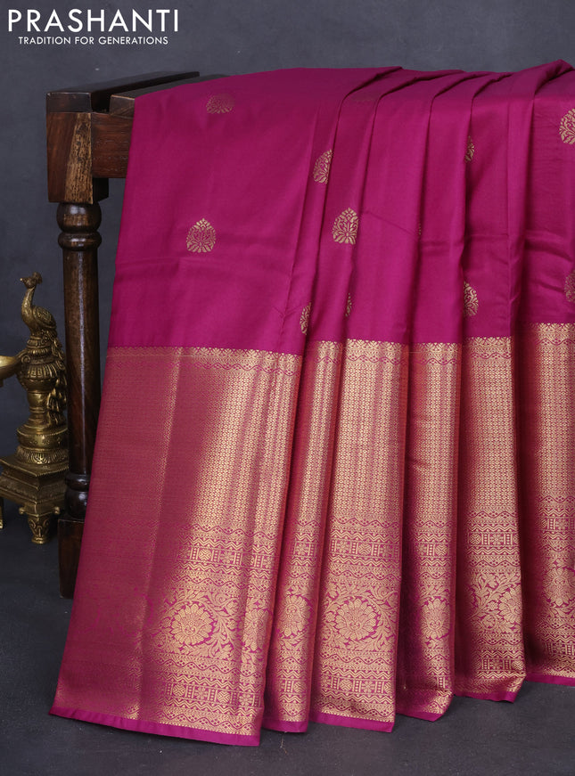 Bangalori silk saree purple with zari woven buttas and long zari woven border and Butta style