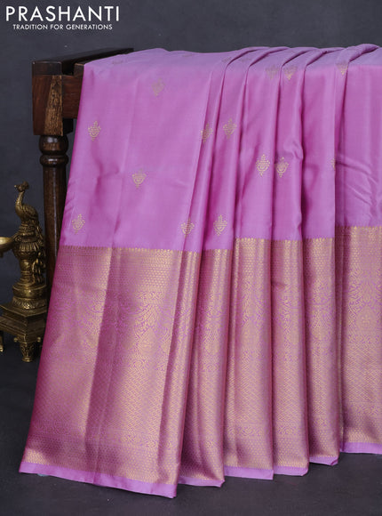Bangalori silk saree lavender with zari woven buttas and long zari woven border and Butta style