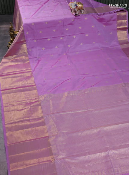 Bangalori silk saree lavender with zari woven buttas and long zari woven border and Butta style