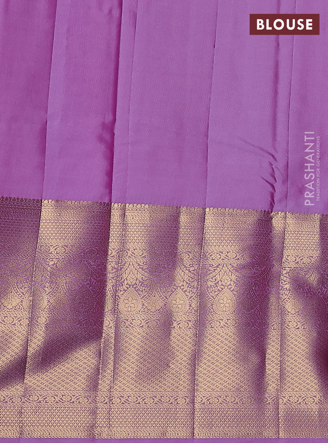 Bangalori silk saree lavender with zari woven buttas and long zari woven border and Butta style