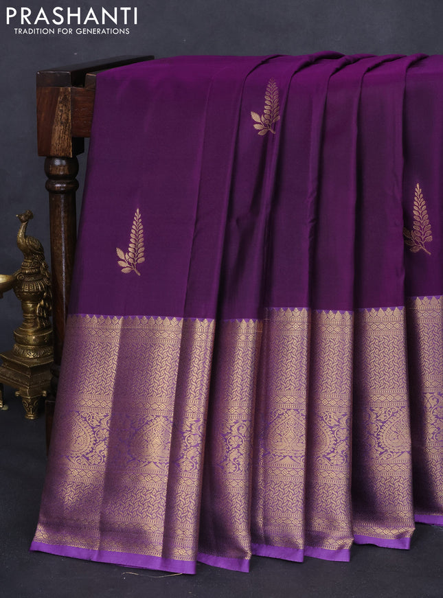 Bangalori silk saree deep purple and lavender with zari woven buttas and long zari woven border and Butta style