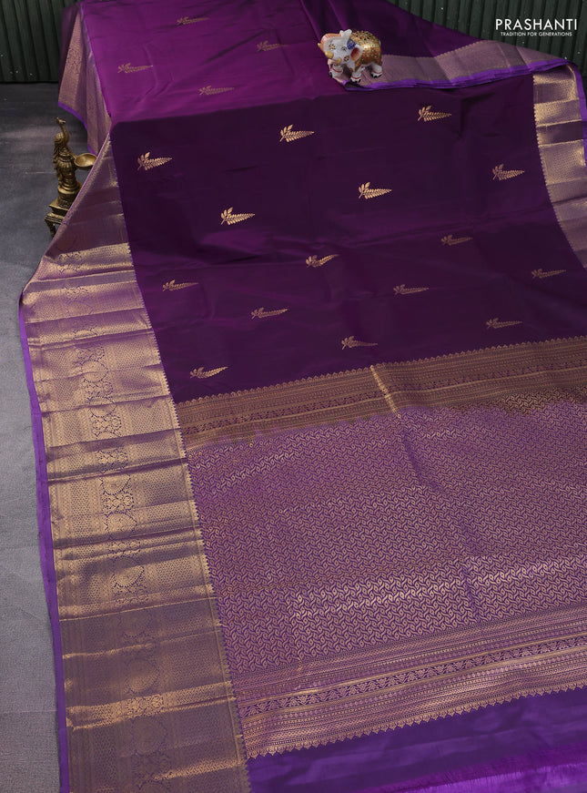 Bangalori silk saree deep purple and lavender with zari woven buttas and long zari woven border and Butta style