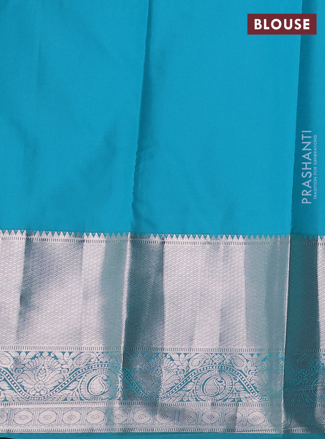 Bangalori silk saree light blue with silver zari woven buttas and silver zari woven border and Butta style